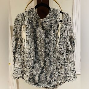 POL Marled Black and White Chunky Cowl Neck Cold Shoulder Sweater